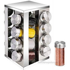 QIHUIPIN Countertop Revolving Empty With 16 Jars Spice Rack Rotating Storage Seasoning Spinning Stainless Steel Spice Racks Organizer Carousel Spinner Jars Tower Holder Included Square