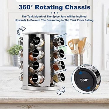 Revolving Countertop Spice Rack Organizer with 16 Jars Rotating Seasoning Organizer for Cabinet Stainless Steel Standing Spice Tower for Kitchen