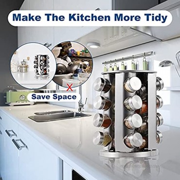 Revolving Countertop Spice Rack Organizer with 16 Jars Rotating Seasoning Organizer for Cabinet Stainless Steel Standing Spice Tower for Kitchen
