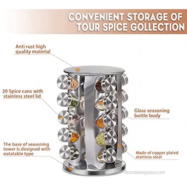 Revolving Spice Rack Organizer Countertop Spinning Herb and Spice Storage Rack Tower Organizer with 20 Empty Jars Rotating Spice Holder Shelf Seasoning Rack Shelf Spice Seasoning Bottle Organizer