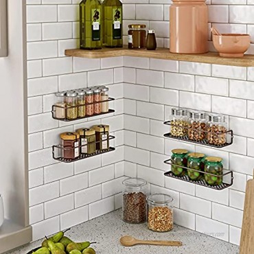SONGMICS Wall-Mounted Spice Racks Set of 4 Metal Spice Organizers Kitchen Shelves for Door Cabinet Pantry 11.3 x 3.5 x 2.4 Inches Brown UKCS07BR