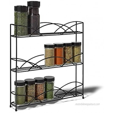 Spectrum Diversified Countertop 3-Tier Rack Kitchen Cabinet Organizer or Optional Wall-Mounted Storage 3 Spice Shelves Raised Rubberized Feet Black