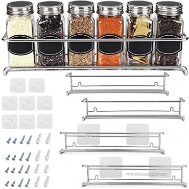 Spice Rack Organizer For Cabinet Door| Kitchen Pantry Organization And Storage | Set of 4 Chrome Tiered Hanging Shelf for Spice Jars and Seasonings | Door Mount Wall Mounted Under Sink Shelves
