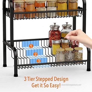 Spice Rack Swedecor 2 Tier Large Spice Rack Organizer for Countertop with Stepped Design Seasoning Rack Kitchen Storage Standing Step Shelf Black