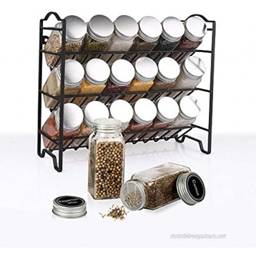 SWOMMOLY Spice Rack Organizer with 18 Empty Square Spice Jars 396 Spice Labels with Chalk Marker and Funnel Complete Set for Countertop Cabinet or Wall Mount