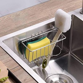 Adhesive Sponge Holder + Brush Holder 2-in-1 Sink Caddy Organizer Storage for Kitchen Sink 304 SUS Stainless Steel Rustproof Waterproof