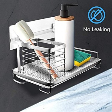 AJayHao,304 Stainless Steel Sink Caddy Organizer with Hanging Bar for Dish Rag,No Drilling Traceless Adhesive Wall Mounted Organizer Or Desktop OrganizerSilver