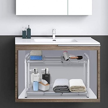 Simple Trending 2 Tier Under Sink Expandable Cabinet Shelf Organizer Rack for Kitchen Bathroom Storage Silver
