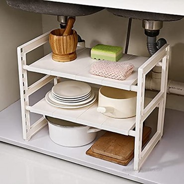WUWEOT 2 Tier Under Sink Organizer Expandable Storage Shelf Cabinet Shelf Rack with Removable Plastic Shelves and Steel Pipes for Kitchen Bathroom Expand from 16.5-28