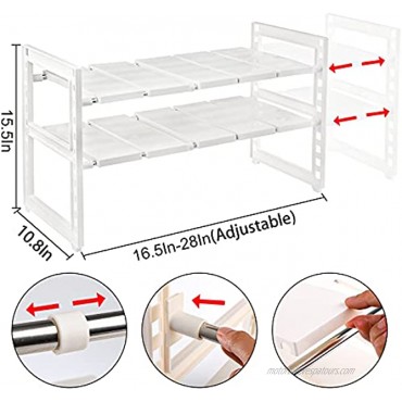 WUWEOT 2 Tier Under Sink Organizer Expandable Storage Shelf Cabinet Shelf Rack with Removable Plastic Shelves and Steel Pipes for Kitchen Bathroom Expand from 16.5-28