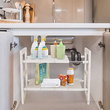 YUMXCL Under Sink 2-Layer Expandable Organizer Adjustable under the sink organizers with Removable Shelves and Steel Pipes Suitable for Kitchens Gardens,Cabinets Shoes Racks Storage White white