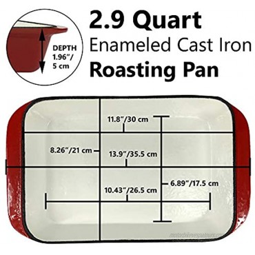 2.9 Qt Enameled Cast Iron Rectangular Roaster Casserole Dish Lasagna Pan Deep Roasting Pan for Cooking and Baking Red