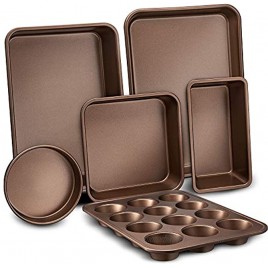 6-Pcs Nonstick Bakeware Set-Highest-Quality Baking Sheets Non-Grease Cookie Trays Wide & Square Bake Pan Bread Loaf & Round Cake Pan Designed Not To Wrap or Bend Out Of Shape NutriChef