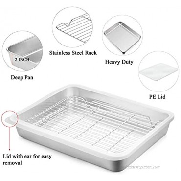 WEZVIX Lasagna Pans with Lids and Racks Set of 3 12.4＂x 9.7＂x 2＂ Stainless Steel Rectangular Deep Bakeware Baking Pan for Lasagna Brownie Fish Heavy Duty & Non-Toxic Easy Clean & Dishwasher Safe