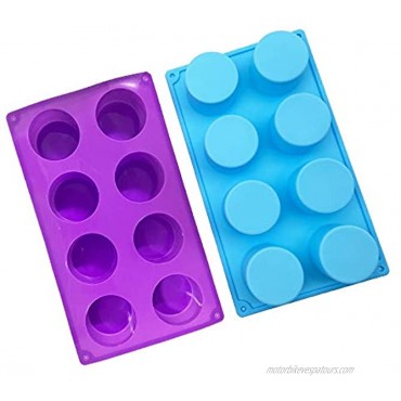 2 Pack8-Cavity Round Silicone Mold for Soap Cake Bread Cupcake Cheesecake Cornbread Muffin Brownie and More Purple Blue