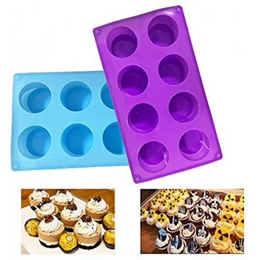2 Pack8-Cavity Round Silicone Mold for Soap Cake Bread Cupcake Cheesecake Cornbread Muffin Brownie and More Purple Blue