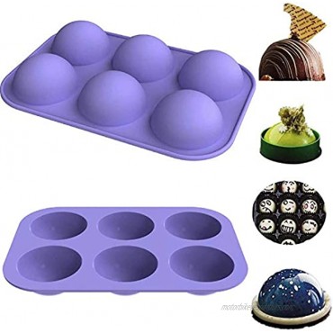 2Pcs 6-Cavity Semi Sphere Silicone Mold Baking Mold for Making Hot Chocolate Bomb Cake Jelly Dome Mousse purple