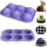 2Pcs 6-Cavity Semi Sphere Silicone Mold Baking Mold for Making Hot Chocolate Bomb Cake Jelly Dome Mousse purple
