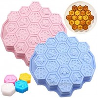 2Pcs Honey Comb Bees Chocolate Mold Honeycomb Silicone Molds Cake Pan Mold Goats Milk Soap Making Mold Beeswax Lotion Bars Cake Baking Moulds Random Color