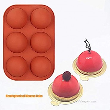 3-Pack 6-Cavity Semi Sphere Silicone Mold Baking Mold for Making Hot Chocolate Bomb Cake Jelly Dome Mousse（Brick red）