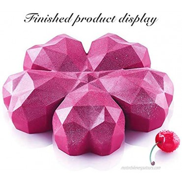 3D Diamond Heart Mousse Cake Mold Trays 5 in 1 Reusable Heart Shaped Love Silicone Mold Tray for Mousse Chocolate Brownie Jelly Ice Cube Chiffon Cheesecake Fondant Soap1Pack