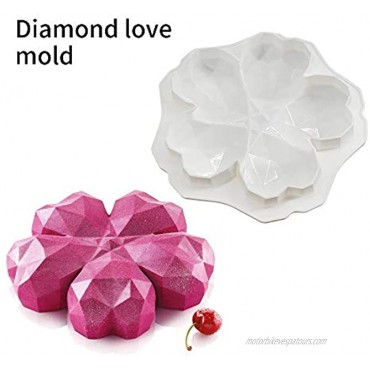 3D Diamond Heart Mousse Cake Mold Trays 5 in 1 Reusable Heart Shaped Love Silicone Mold Tray for Mousse Chocolate Brownie Jelly Ice Cube Chiffon Cheesecake Fondant Soap1Pack