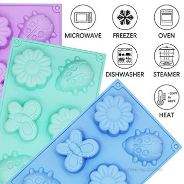 3PCS Silicone Molds Insects FULANDL Non-Stick Cake Chocolate Baking Molds Soap Molds Large Butterfly Beetle Flower Shape Molds Ice Cube Tray-Random Color