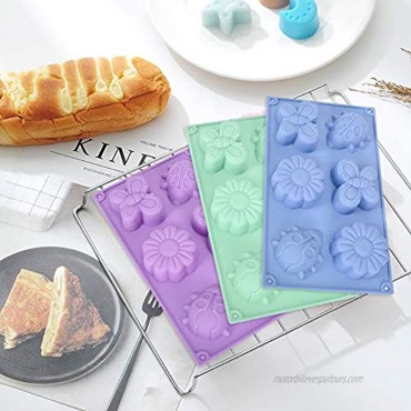 3PCS Silicone Molds Insects FULANDL Non-Stick Cake Chocolate Baking Molds Soap Molds Large Butterfly Beetle Flower Shape Molds Ice Cube Tray-Random Color