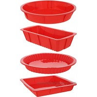 4 Piece Nonstick Silicone Bakeware Set Baking Shaping Kits with Round Square and Rectangular Cake Shaping Kit Pan Red