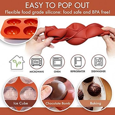 [ 6 Pack ] MozartBake Hot Chocolate Bomb Mold Easy to Use Silicone Sphere Mold with Pipping Bag and Tie Cocoa Bomb Mold Easy to Clean Round Silicone Molds Semi Sphere Silicone Mold for Baking
