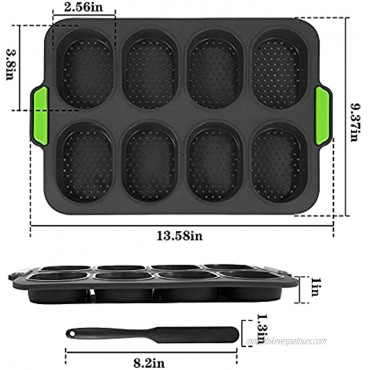 Baguette Baking Tray 8 Grids Silicone Cake Mold French Bread Baking Pan Mold Non-stick Home Sandwich Baguette Hot Dog Mold With A Set of Silicone Baking Tool Black