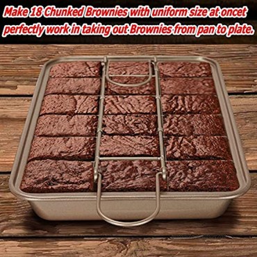 Brownie Pan with Dividers Non-Stick Edge Brownie Pans Bakeware Cutter Tray Molds Square Cake Fudge Pan with Built-in Slicer lid for All Oven Baking 12X8 Inch Champagne Gold