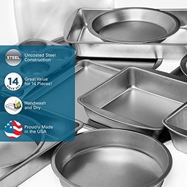 EZ Baker Uncoated Durable Steel Construction 14-Piece Bakeware Set American-Made Natural Baking Surface that Heats Evenly for Perfect Baking Results Set Includes all Necessary Pans