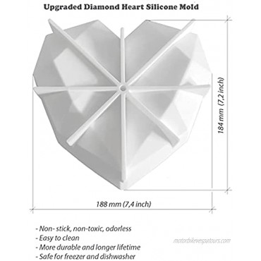Hamletoff Heart Silicone Cake Mold – Diamond Heart Love Shape Silicone Cake Mold 7 Inch Geometric Heart Mold Large Heart Mold for DIY 3D Baking Mousse Chocolate Brownie Cheesecake Jelly