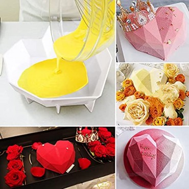 Juome Diamond Heart Shaped Silicone Cake Pan Non-Stick 3D Love Silicone Molds for Cake Mousse Dessert 1 pack