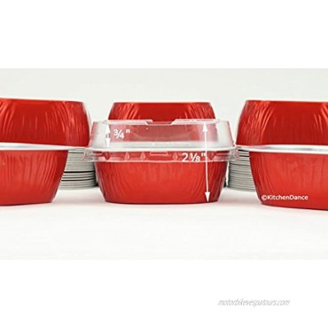KitchenDance Disposable Aluminum 4 x 4 Square 8 ounce Dessert Pans W Lids #ALU6P Red 50