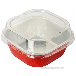 KitchenDance Disposable Aluminum 4 x 4 Square 8 ounce Dessert Pans W Lids #ALU6P Red 50