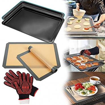 KLEVERISE 3 in 1 Bakeware Set 14.5 Rectangular Thickened Non-Stick Baking Tray&Non-Stick Silicone Glass Fiber Baking Pad Mats Heat Insulation Gloves Heat Resistant to 1450°F800℃