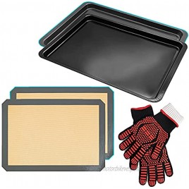 KLEVERISE 3 in 1 Bakeware Set 14.5 Rectangular Thickened Non-Stick Baking Tray&Non-Stick Silicone Glass Fiber Baking Pad Mats Heat Insulation Gloves Heat Resistant to 1450°F800℃