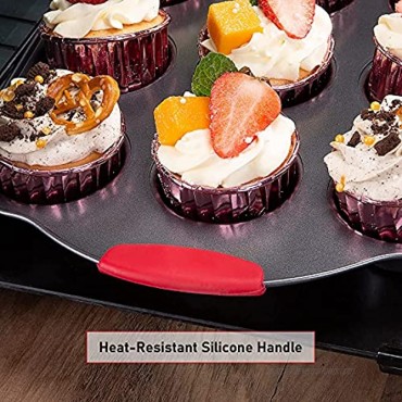 Nuovoo 7 Piece Baking Pan Set Non-Stick Carbon Steel Bakeware Set with Red Silicone Handles Cookie Sheet Loaf Pan Muffin Pan Roasting Pan,Cake Pans Oven Safe,Black