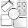 P&P CHEF 6-Piece Small Toaster Oven Pan Set Stainless Steel Bakeware Set Toaster Oven Tray with Rack Square Round Cake Pan Loaf Pan & Muffin Pan Non Toxic & Easy Clean