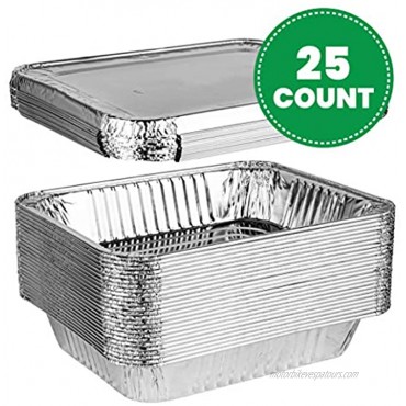 Plasticpro Disposable 9 x 13 Aluminum Foil Pans With Lids Half Size Deep Steam Table Bakeware Cookware Perfect for Baking Cakes Bread Meatloaf Lasagna Pack of 25 Pans & 25 Lids