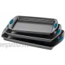 Rachael Ray Bakeware Nonstick Cookie Pan Set 3-Piece Gray with Marine Blue Grips
