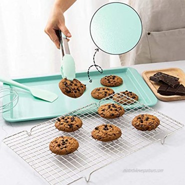 Rorence Bakeware Set Kitchen Oven Baking Pans Set: Nonstick Carbon Steel Cookie Sheet Rectangular Cake Pan 2 Round Cake Pans Muffin Pan Loaf Pan & Cooling Rack Set of 7 Mint Green