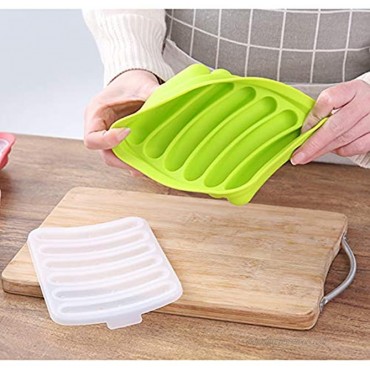 Silicone Hot Dog Molds 6 Cavities Sausage DIY Handmade Hamburger Pan Heat-Resistant Non-Stick Molds for Ice Cube Tray Bread Candy Jelly Chocolate and Cake Green