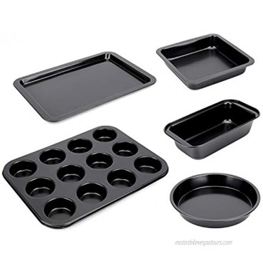 Tebery 5 Pack Nonstick Bakeware Set Includes Cookie Sheet Loaf Pan Square Pan Round Cake Pan 12 Cups Muffin Pan