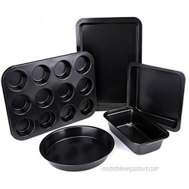 Tebery 5 Pack Nonstick Bakeware Set Includes Cookie Sheet Loaf Pan Square Pan Round Cake Pan 12 Cups Muffin Pan