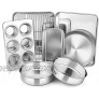 Toaster Oven Bakeware Set E-far 8-Piece Stainless Steel Small Baking Pan Set Include 6-Inch Cake Pan Rectangle Baking Pan Cookie Sheet with Rack Muffin Loaf Pizza Pan Non-Toxic & Dishwasher Safe