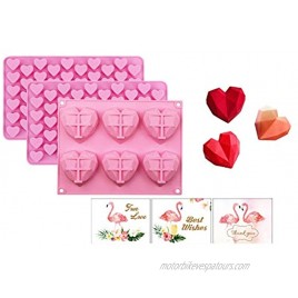ZoomPlus Diamond Heart Silicone Molds for Chocolate Candy and French Dessert with 2 Mini Heart Shape Molds and 3 Greeting Cards 3 Sets Non-stick Easy Release Mousse Cake Decoration Molds for Baking