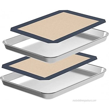 4 Pcs Baking Sheets with Silicone Mats [2 Sheets + 2 Mats] CEKEE Nonstick Cookie Sheet Pan Baking Mats Set Stainless Steel Toaster Tray for Cooking Baking Size10 x 8 x 1 Inch Non Toxic & Oven-Safe